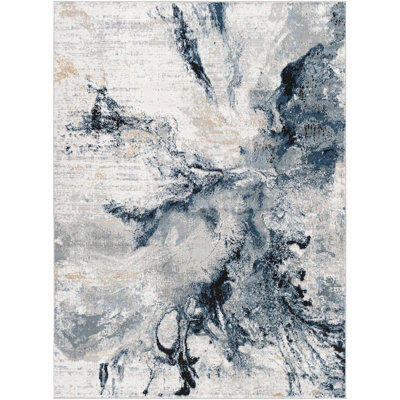 Livabliss Jolie-Abstract Blue Grey Beige Black Modern Marble Living Dining Bedroom Rug 160 X 220 Cm Easy Care, Non Shedding - image 1