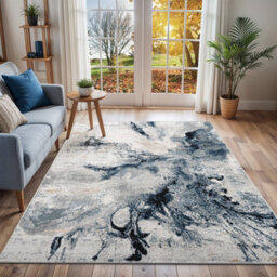 Livabliss Jolie-Abstract Blue Grey Beige Black Modern Marble Living Dining Bedroom Rug 160 X 220 Cm Easy Care, Non Shedding - thumbnail 2