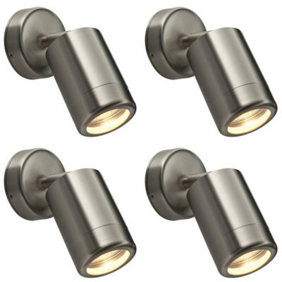 4 Pack Adjustable Ip65 Wall Spotlight - 7W Led Gu10 - Brushed Stainless Steel - image 1