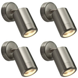 4 Pack Adjustable Ip65 Wall Spotlight - 7W Led Gu10 - Brushed Stainless Steel