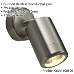 4 Pack Adjustable Ip65 Wall Spotlight - 7W Led Gu10 - Brushed Stainless Steel - thumbnail 2