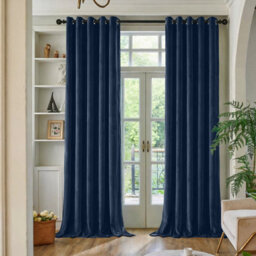 Oxford Homeware Eyelet Velvet Curtains Navy Fully Lined Blackout Thermal Insulated Eyelet Curtains Pair (W)168Cm X (L)183Cm - thumbnail 8