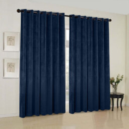 Oxford Homeware Eyelet Velvet Curtains Navy Fully Lined Blackout Thermal Insulated Eyelet Curtains Pair (W)168Cm X (L)183Cm
