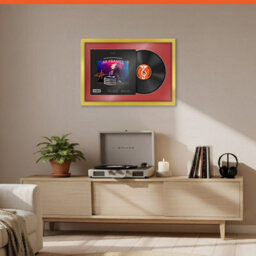 "AK Frames 25X17"" Gold Sleek Vinyl Record Frame With Crimson Mount For 12 Inch Lp Cover & Disc - Overlapped Design" - thumbnail 8