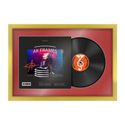 "AK Frames 25X17"" Gold Sleek Vinyl Record Frame With Crimson Mount For 12 Inch Lp Cover & Disc - Overlapped Design"