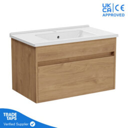 Vitra 800mm Wall Hung Bathroom Vanity Unit With 1 Drawer & Basin - Golden Oak