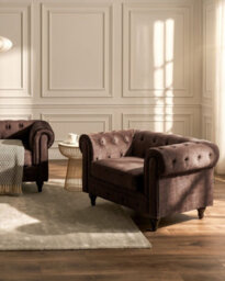 Beliani Armchair Chesterfield Velvet Dark Brown - thumbnail 2