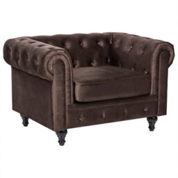 Beliani Armchair Chesterfield Velvet Dark Brown - thumbnail 1