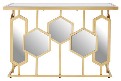 Orsina Geometric Console Table For Sitting Area, Modern Design Decorative Table, Table With Hexagonal Mirror Base - image 1