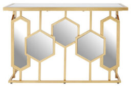 Orsina Geometric Console Table For Sitting Area, Modern Design Decorative Table, Table With Hexagonal Mirror Base - thumbnail 1