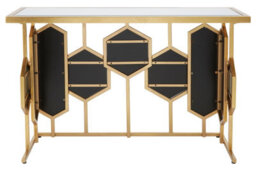 Orsina Geometric Console Table For Sitting Area, Modern Design Decorative Table, Table With Hexagonal Mirror Base - thumbnail 4