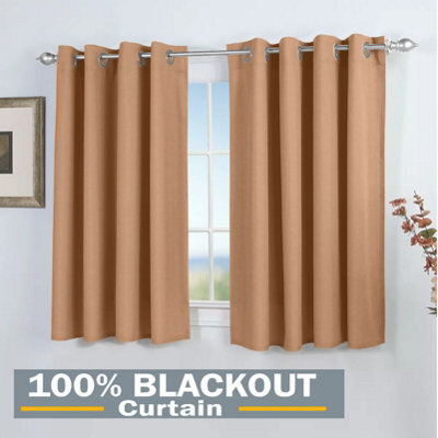 Ameha Plain Blackout Curtain 230Gsm Thick Thermal Insulated Ready Made Eyelet Beige Curtains 46''x54'' Pair With 2X Tie Backs - image 1