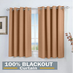 Ameha Plain Blackout Curtain 230Gsm Thick Thermal Insulated Ready Made Eyelet Beige Curtains 46''x54'' Pair With 2X Tie Backs - thumbnail 1