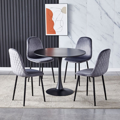 Living And Home Black Modern Round Wooden Dining Table Coffee Table With Metallic Base Dia 900mm - image 1