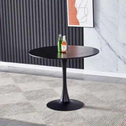 Living And Home Black Modern Round Wooden Dining Table Coffee Table With Metallic Base Dia 900mm - thumbnail 2