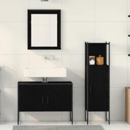 Berkfield Modern 3 Piece Bathroom Cabinet Set Black Oak Engineered Wood - thumbnail 4