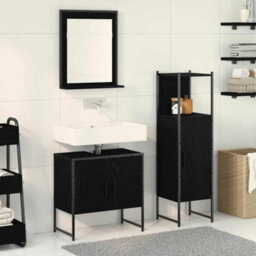 Berkfield Modern 3 Piece Bathroom Cabinet Set Black Oak Engineered Wood - thumbnail 2