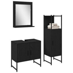 Berkfield Modern 3 Piece Bathroom Cabinet Set Black Oak Engineered Wood - thumbnail 3