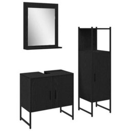 Berkfield Modern 3 Piece Bathroom Cabinet Set Black Oak Engineered Wood - thumbnail 1