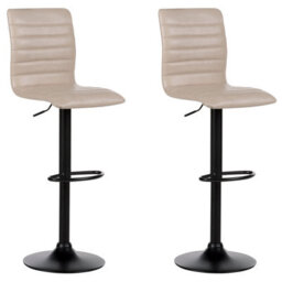 Beliani Set Of 2 Bar Chairs Lucerne Faux Leather Swivel Light Beige - thumbnail 1