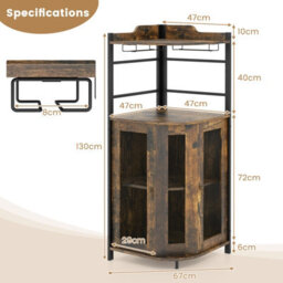 Costway Corner Bar Cabinet Industrial Wine Buffet Cabinet With Glass Holder Mesh Doors - thumbnail 3