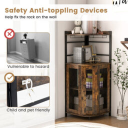 Costway Corner Bar Cabinet Industrial Wine Buffet Cabinet With Glass Holder Mesh Doors - thumbnail 6