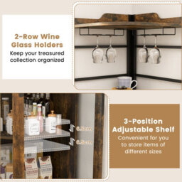 Costway Corner Bar Cabinet Industrial Wine Buffet Cabinet With Glass Holder Mesh Doors - thumbnail 7