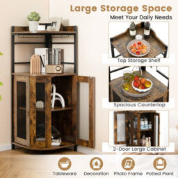 Costway Corner Bar Cabinet Industrial Wine Buffet Cabinet With Glass Holder Mesh Doors - thumbnail 8