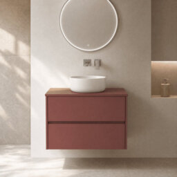 Balterley Chartley Contemporary Wall Hung 2 Drawer Vanity Unit With Laminate Worktop, 800mm, Smoked Red - thumbnail 2