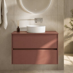 Balterley Chartley Contemporary Wall Hung 2 Drawer Vanity Unit With Laminate Worktop, 800mm, Smoked Red - thumbnail 3