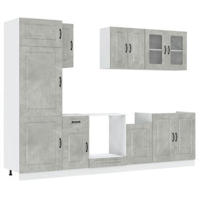 Berkfield Elegant 8 Piece Kitchen Cabinet Set Kalmar Concrete Grey Engineered Wood