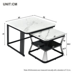 Nest Of 2 Square Coffee Tables With Marble Pattern White Tops And Black Metal Frames - thumbnail 4