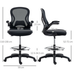 Vinsetto Draughtsman Chair Mesh Chair W/ Adjustable Footrest Ring, Black - thumbnail 3