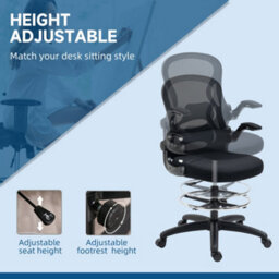 Vinsetto Draughtsman Chair Mesh Chair W/ Adjustable Footrest Ring, Black - thumbnail 4