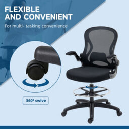 Vinsetto Draughtsman Chair Mesh Chair W/ Adjustable Footrest Ring, Black - thumbnail 8