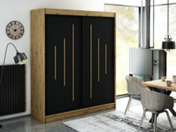 Arte Leto Y Contemporary 2 Sliding Door Wardrobe 9 Shelves 2 Rails Black Matt And Oak Effect (H)2000mm (W)1800mm (D)620mm - thumbnail 2