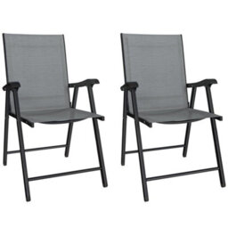 Outsunny Folding Garden Chairs Set Of 2 With High Back, Armrests, Light Grey - thumbnail 2