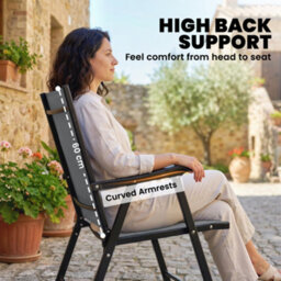 Outsunny Folding Garden Chairs Set Of 2 With High Back, Armrests, Light Grey - thumbnail 4