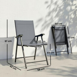 Outsunny Folding Garden Chairs Set Of 2 With High Back, Armrests, Light Grey - thumbnail 3