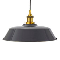 Slate Grey Chancery Painted Dome Pendant Light With Antique Gold Lamp Holder And Black Twisted Cable - Se Home