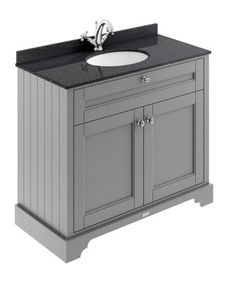Hudson Reed Floor Standing Two Door Traditional Vanity Unit With 1 Tap Hole Black Marble Top & Basin In Storm Grey, 1020 X 470mm - image 1