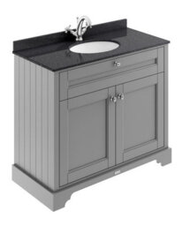 Hudson Reed Floor Standing Two Door Traditional Vanity Unit With 1 Tap Hole Black Marble Top & Basin In Storm Grey, 1020 X 470mm