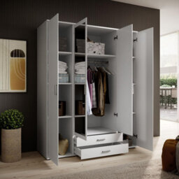 Arte Chic Karl 4-Door Wardrobe With Mirror W1592mm H1960mm D535mm - White Matt, Ample Storage, Contemporary Design - thumbnail 4