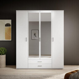 Arte Chic Karl 4-Door Wardrobe With Mirror W1592mm H1960mm D535mm - White Matt, Ample Storage, Contemporary Design - thumbnail 5