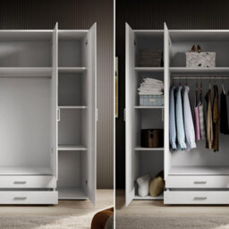 Arte Chic Karl 4-Door Wardrobe With Mirror W1592mm H1960mm D535mm - White Matt, Ample Storage, Contemporary Design - thumbnail 6
