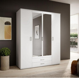 Arte Chic Karl 4-Door Wardrobe With Mirror W1592mm H1960mm D535mm - White Matt, Ample Storage, Contemporary Design - thumbnail 2