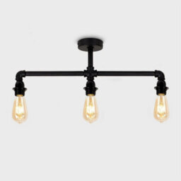 Industrial Pipe Ceiling Light Fitting Matt Black Bar 3 Way Living Room Lighting - thumbnail 4