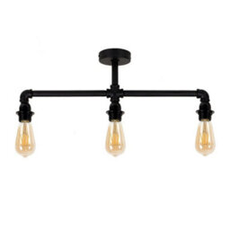 Industrial Pipe Ceiling Light Fitting Matt Black Bar 3 Way Living Room Lighting - thumbnail 1