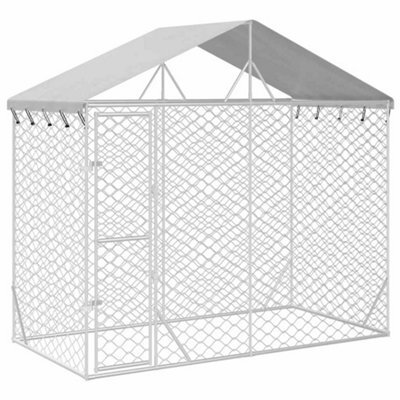 Berkfield Durable Outdoor Dog Kennel With Roof Silver 3X1.5X2.5 M Galvanised Steel - image 1