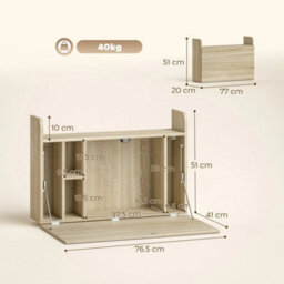Wall Mounted Table W/ Space Saving Storage Compartments, Oak - thumbnail 2